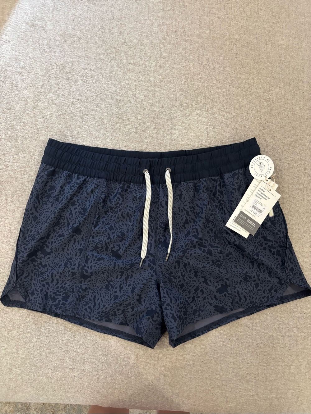 Vuori Navy Patterned Athletic Shorts with Drawstring